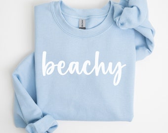 Beachy Sweatshirt Light Blue, Beach Sweater, Ocean Crewneck, Beach Lover Gift, California Shirt, Beach Vibes Tshirt, Beach Sweatshirt