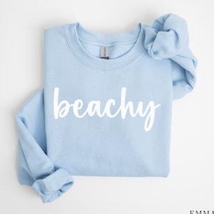 Beachy Sweatshirt Light Blue, Beach Sweater, Ocean Crewneck, Beach Lover Gift, California Shirt, Beach Vibes Tshirt, Beach Sweatshirt