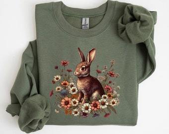 Rabbit Sweatshirt, Floral Bunny, Bunny Mom Sweatshirt, Rabbit Sweater, Rabbit Shirt, Wildflower Sweatshirt, Rabbit Lover Gift, Cottage Core