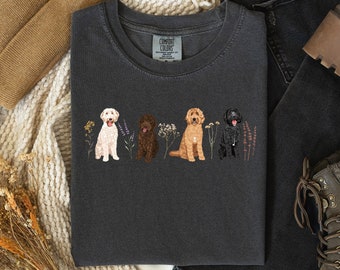 Camisa Dourada Doodle Cottagecore, Camiseta Floral Dourada Doodle, Presentes Dourados Doodle, Mãe Dourada Doodle, Camiseta Mãe Cachorro, Mãe Dourada