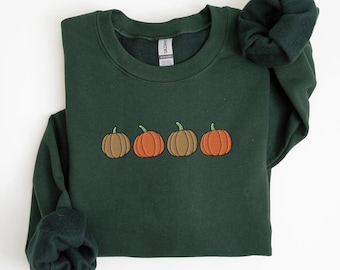 Geborduurd pompoensweater, herfstsweater dames, Thanksgiving-pompoentrui, pompoenpatchshirt, herfstkleding, gezellige herfsttrui