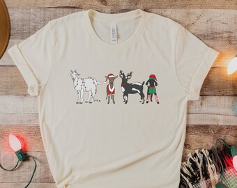 Weihnachten Shirt, Weihnachtsziege Shirt, Ziege Liebhaber Geschenk, lustiges Weihnachten Rundhalsausschnitt, Urlaub Shirts, Weihnachten T-Shirt, Tiere vom Bauernhof, Bauer Geschenk