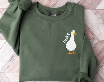 Lucky Duck Sweatshirt, Duck Crewneck Sweatshirt, Funny Sweatshirt, Silly Goose Shirt, Animal Lover Gift, Duck Sweater, Sweatshirt for Women