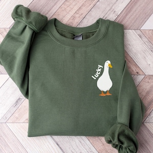 Lucky Duck Sweatshirt, Duck Crewneck Sweatshirt, Funny Sweatshirt, Silly Goose Shirt, Animal Lover Gift, Duck Sweater, Sweatshirt for Women