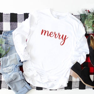 Merry Shirt, Christmas Shirts for Women, Merry Christmas Shirt, Christmas T-Shirt, Long Sleeve Christmas Shirt, Holiday Shirt, Christmas Tee