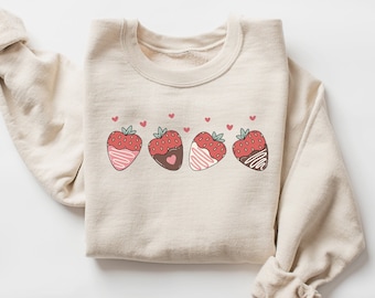 Sudadera del Día de San Valentín, Suéter de fresa, Sudadera de fresas cubiertas de chocolate, Sudadera del Día de San Valentín para mujer, Sudadera de corazón