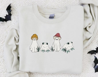 Halloween Sweatshirt, Halloween Sweater, Mushroom Ghost Sweatshirt, Frog Shirt, Halloween Crewneck, Ghost Shirt, Spooky Season