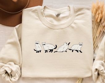 Halloween Sweatshirt, Cat Sweatshirt, Ghost Shirt, Halloween Sweater, Halloween Cat Shirt, Cat Lover Shirt, Black Cat Shirt, Spooky Season