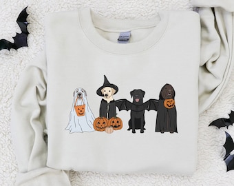 Sudadera de Halloween, sudadera de perros fantasma, perro de Halloween, cuello redondo de Halloween, camisas de otoño, suéter de calabaza, temporada espeluznante, regalo de amante de los perros