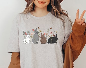 Chemise de lapin, chemise de lapin, chemise de Pâques pour les femmes, chemise de lapin floral, t-shirt de lapin, cadeau d'amant de lapin, lapin botanique, cadeaux de Pâques