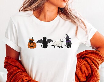 Halloween Shirt, Fall Shirts, Cat Shirt, Ghost Cat, Halloween Graphic Tee, Halloween Cat Shirt, Cat Lover Shirt, Black Cat Shirt, Bats Shirt