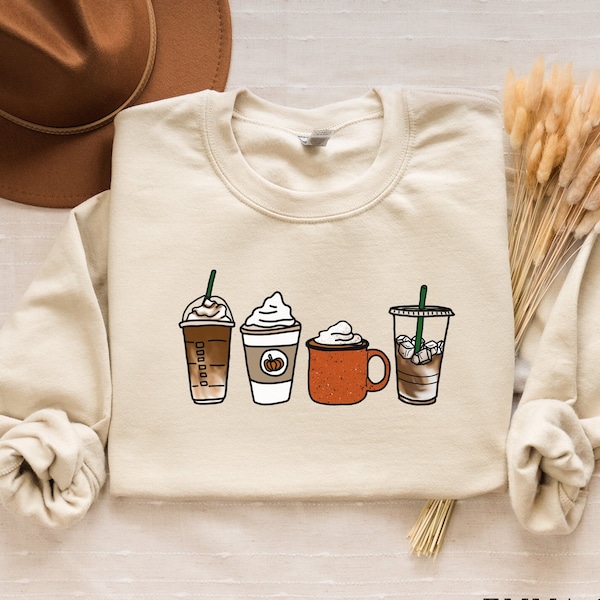 Moletom de café de outono, pulôver de outono unissex, moletom de especiarias de abóbora, suéter de outono bonito, suéter de moda de outono feminino, moletom de café