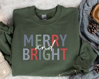 Sweat-shirt joyeux et lumineux, sweat-shirt de Noël, pull de Noël, Crewneck de Noël, chemise de Noël, sweat-shirt joyeux Noël