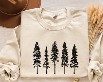 Pine Tree Sweatshirt, Evergreen Trees, Travel Sweatshirt, Gift for Nature Lover, Camping, Hiking Shirt, Nature Crewneck Sweatshirt for Women