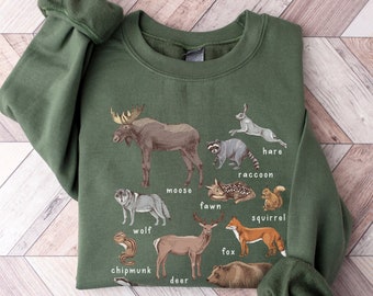 Forest Animals Sweatshirt, Camping Sweatshirt, Hiking Sweatshirt, PNW Shirt, Camping Gifts, Hiking Shirt, Animal Lover Gift, Nature Lover