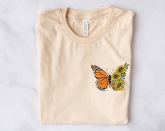 Butterfly Shirt, Sunflower Shirt, Unisex Crewneck Spring Shirt, Womens Graphic Shirt, Botanical TShirt, Aesthetic Shirt, Gift for Her