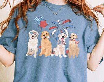Fourth of July Comfort Colors Shirt, Funny 4th of July Shirt, Fourth of July Graphic Tees, Golden Retriever Shirt, Red White and Blue