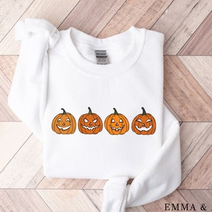 Pumpkin Sweatshirt, Pumpkin Sweater, Jack-o-Lantern Sweatshirt, Halloween Crewneck Sweatshirt, Halloween Sweater, Spooky Season, Fall Shirts White