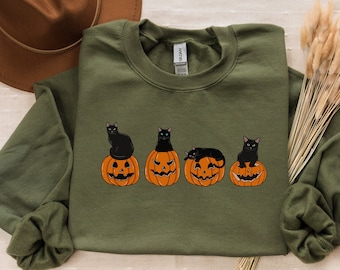 Halloween Sweatshirt, Black Cat Sweatshirt, Halloween Cat Shirt, Halloween Crewneck, Ghost Shirt, Pumpkin Sweater, Spooky Season, Cat Lover
