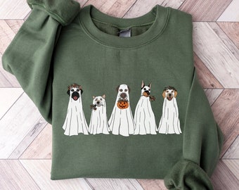 Halloween Sweatshirt, Halloween Sweater, Ghost Sweatshirt, Halloween Dog Sweatshirt, Ghost Dog Shirt, Halloween Crewneck, Spooky Season