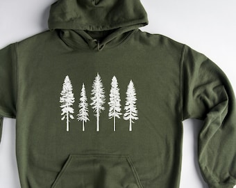 Felpa con cappuccio in pino, Alberi sempreverdi, Felpa da viaggio, Regalo per gli amanti della natura, Campeggio, Camicia da trekking, Felpa girocollo Natura da donna