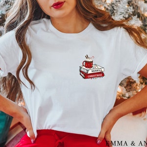 Christmas Shirts for Women, Christmas Book Shirt, Book Lover Gift, Merry Christmas Shirt, Bookish Shirt, Coffee Lover Shirt, Holiday Tee