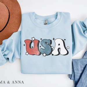 USA Retro 4th of July Sweatshirt, Womens 4th of July Shirt, Fourth of July Crewneck Sweatshirt, USA Sweatshirt, Independence Day, Patriotic