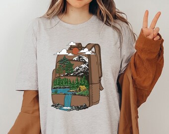 Camping Shirt für Frauen, Wandern Geschenk, Reise Geschenk, Tannenbaum Shirt, Natur Liebhaber Geschenk, Berg Shirt, Camping Tshirt, Familien Urlaub Shirt