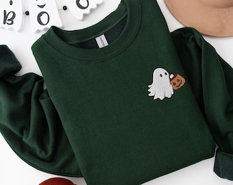 Halloween Embroidered Sweatshirt, Halloween Sweatshirt, Embroidered Halloween Sweatshirt, Ghost Sweatshirt, Womens Halloween Sweatshirt
