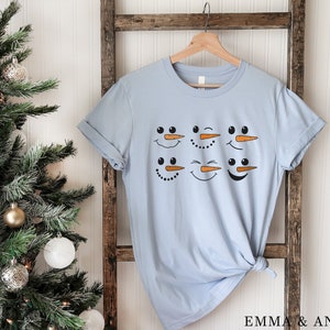 Weihnachtshemden für Frauen, Schneemann Shirt, Weihnachts T-Shirt, Schneemann Gesicht Shirt, Weihnachten Grafik T-Shirt, Urlaub Shirt, Let It Snow Shirt
