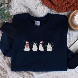 Embroidered Penguin Christmas Sweatshirt for Women, Christmas Shirt, Penguin Crewneck Sweatshirt, Cute Animal Shirt, Cozy Christmas Sweater