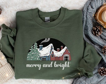 Sweat-shirt de Noël, chemise joyeux et lumineux, pull des fêtes, t-shirt de Noël, col rond de Noël, chemise de Noël, sweat-shirt joyeux