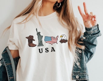 Komfort Farben Fourth of Jully Shirt, Amerika Shirt, Fourth of Jully Retro Shirt, Rot, Weiß und Blau, 4. Juli Grafik T-Shirts, USA Flagge Shirt
