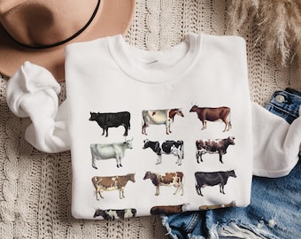 Cow Sweatshirt, Western Cow Shirt, Cottagecore Clothing, Cow Lovers Gift, Highland Cow, Vintage Cow Sweater, Farmer Shirt, Rancher Gifts