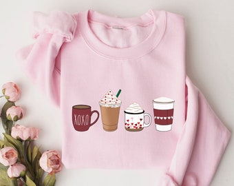 Sudadera de café para el Día de San Valentín, Sudadera para el Día de San Valentín, Camisas para el Día de San Valentín para mujeres, Regalo para el Día de San Valentín, Linda camisa de corazón