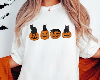 Comfort Colors Black Cat Shirt, Halloween Shirt, Halloween T-Shirt, Halloween Cat, Ghost Shirt, Pumpkin Shirt, Spooky Season, Fall Shirts