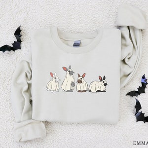 Felpa di Halloween, Felpa Coniglio Fantasma, Girocollo di Halloween, Camicie Autunnali, Camicia Fantasma, Stagione Spettrale, Regalo Amante Coniglio, Camicia Coniglio