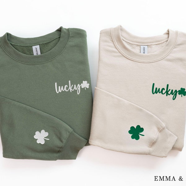 Embroidered St Patricks Day Sweatshirt, Lucky Sweatshirt, Embroidered Shamrock Sweatshirt, Lucky Crewneck, Irish Sweatshirt, St Pattys Day
