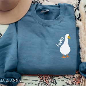 Lucky Duck Sweatshirt, Duck Crewneck Sweatshirt, Funny Sweatshirt, Silly Goose Shirt, Animal Lover Gift, Duck Sweater, Sweatshirt for Women