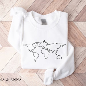 World Map Travel Sweatshirt, Unisex Crewneck, Adventure Sweater, Road Trip Shirt, Traveler Gift, Wanderlust Shirt