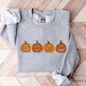 Pumpkin Sweatshirt, Pumpkin Sweater, Jack-o-Lantern Sweatshirt, Halloween Crewneck Sweatshirt, Halloween Sweater, Spooky Season, Fall Shirts Sport Grey