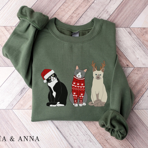 Sweat-shirt pour chat de Noël, sweat-shirt de Noël, pull de Noël Meowy, cadeau d’amoureux des chats, chemise de chat, noël de Noël, col d’équipage de Noël