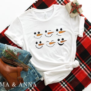 Schneemann Shirt, Weihnachtshemden für Frauen, Weihnachts T-Shirt, Schneemann Gesicht Shirt, Weihnachten Grafik T-Shirt, Urlaub Shirt, Let It Snow Shirt