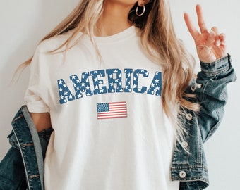 Komfort Farben Fourth of Jully Shirt, Amerika Shirt, Fourth of Jully Retro Shirt, Rot, Weiß und Blau, 4. Juli Grafik T-Shirts, USA Flagge Shirt