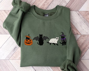 Halloween Sweatshirt, Cat Sweatshirt, Ghost Shirt, Halloween Sweater, Halloween Cat Shirt, Cat Lover Shirt, Black Cat Shirt, Spooky Season