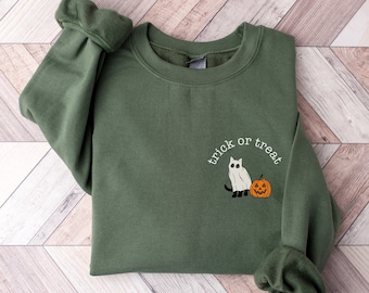 Halloween Crewneck Sweatshirt, Trick or Treat Shirt, Black Cat Sweatshirt, Ghost Sweatshirt, Halloween Sweater, Jack-o-Lantern Sweatshirt