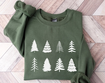 Sweat-shirt de Noël pour femmes, Sweat-shirt d’arbres de Noël, Chemise de Noël, Sweat-shirt d’hiver, Pull de Noël, Col d’équipage de Noël