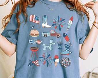 Red White and Blue, America Tee, Fourth of July Shirt Celebration T-Shirt, USA shirt, Summer BBQ Shirt, Comfort Colors Women's 4th of July