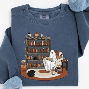 Ghost Reading Book Sweatshirt, Comfort Colors Halloween Sweatshirt, Ghost Sweater, Halloween Teacher, Halloween Shirt, Halloween Book Shirt