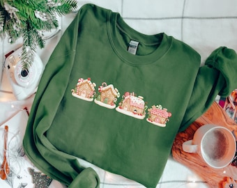 Bluza z piernika, bluza świąteczna dla kobiet, sweter świąteczny, bluza z okrągłym dekoltem świątecznym, koszula z piernikowym domkiem, koszule świąteczne